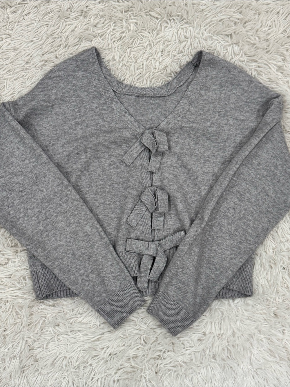 Women’s Gray Knit Sweater with Front Bows
